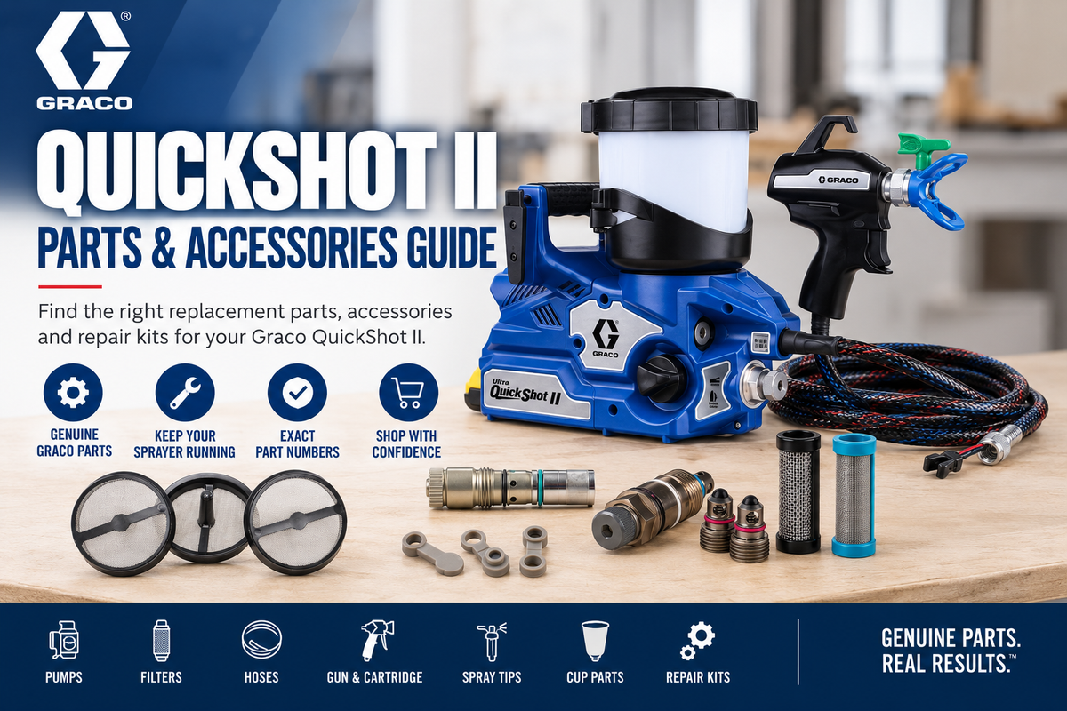 Graco QuickShot II parts and accessories guide with replacement pump, filters, hose, spray tips and repair parts