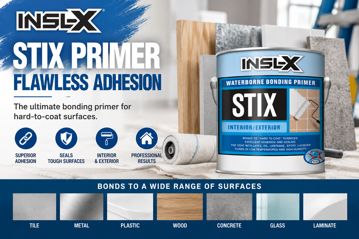 INSL-X STIX waterborne bonding primer for hard-to-coat surfaces including tile, metal, wood, glass and laminate