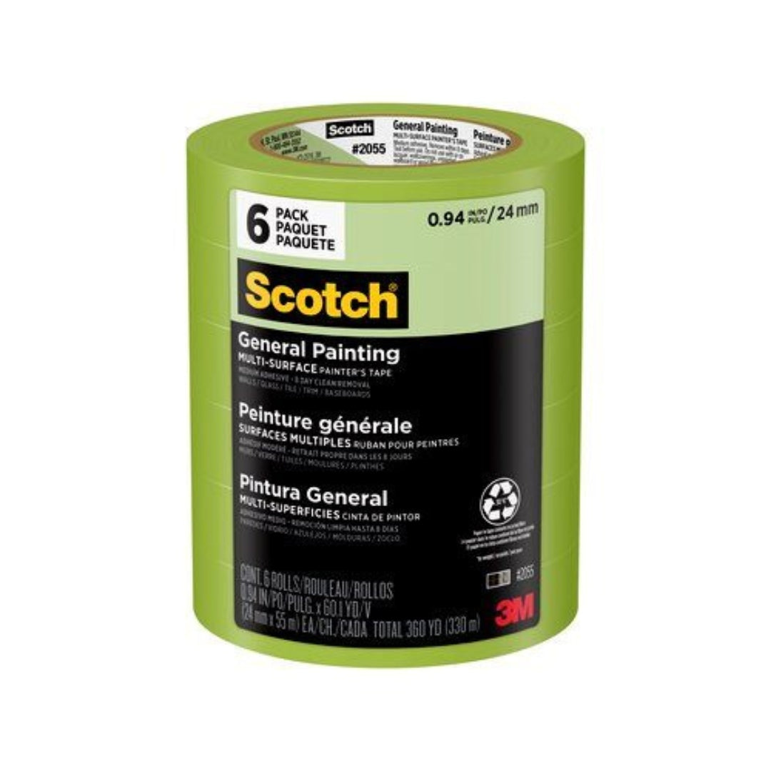 3M General Painting Green Painters Tape 2055, 1 inch-6pk - The Paint People