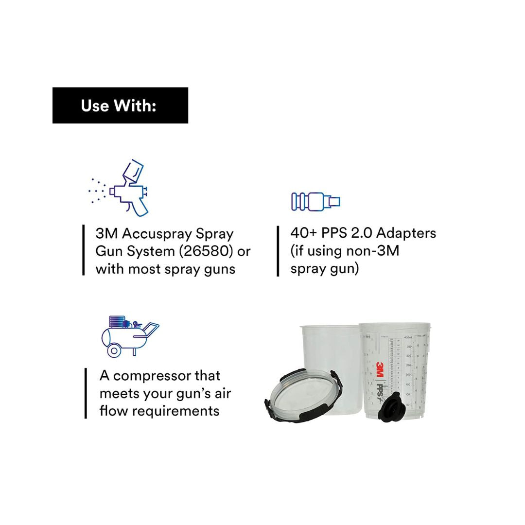 3M PPS Series 2.0 Midi Spray Cup Kit 400 mL compatible with 3M Accuspray spray guns and PPS 2.0 adapters