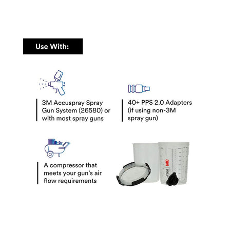 3M PPS Series 2.0 Midi Spray Cup Kit 400 mL compatible with 3M Accuspray spray guns and PPS 2.0 adapters
