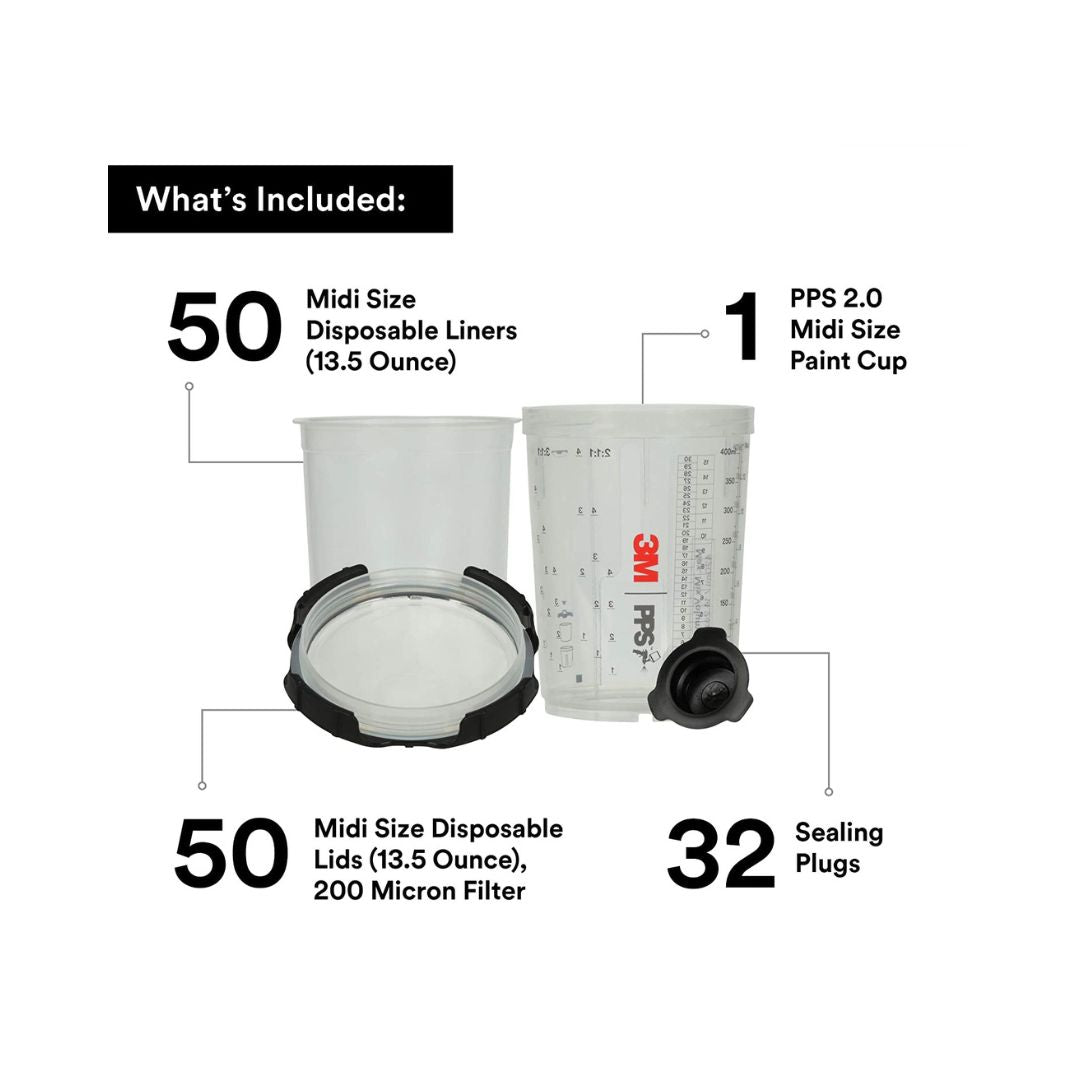 3M PPS Series 2.0 400 mL Midi Spray Cup ideal for automotive painting, furniture finishing, cabinetry and equipment coatings