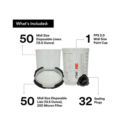 3M PPS Series 2.0 400 mL Midi Spray Cup ideal for automotive painting, furniture finishing, cabinetry and equipment coatings