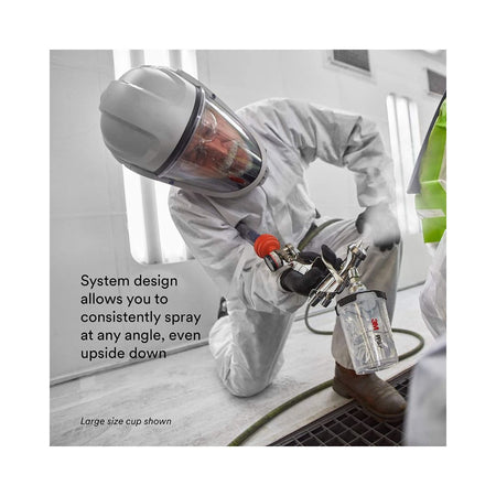 Painter using the 3M PPS Series 2.0 Midi Spray Cup System to spray at any angle, including upside down