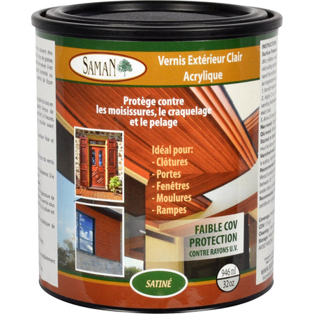 Saman Exterior Water-based Wood Varnish - Clear, UV Protection, Resists Mold Cracking and Peeling