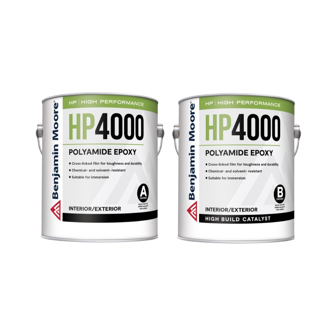 Benjamin Moore HP4000 polyamide epoxy kit with Part A and Part B components for industrial floor and metal coating applications
