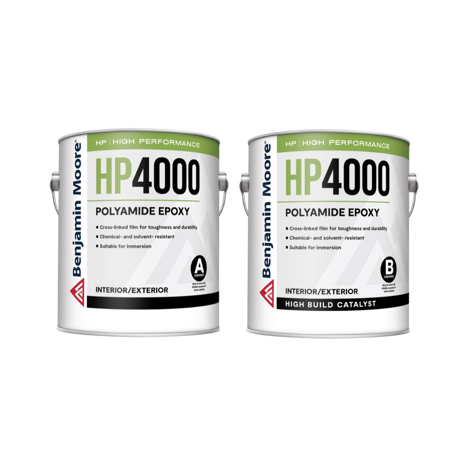 Benjamin Moore HP4000 polyamide epoxy kit with Part A and Part B components for industrial floor and metal coating applications