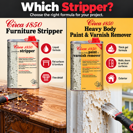 Comparison of Circa 1850 Heavy Body gel for walls and exterior versus Furniture Stripper liquid for furniture