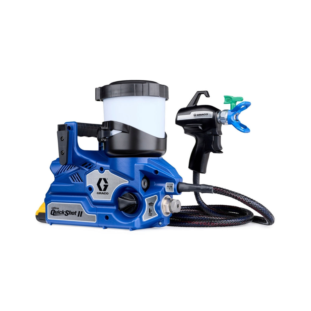 Complete Graco Ultra QuickShot II cordless airless paint sprayer with spray gun and hose