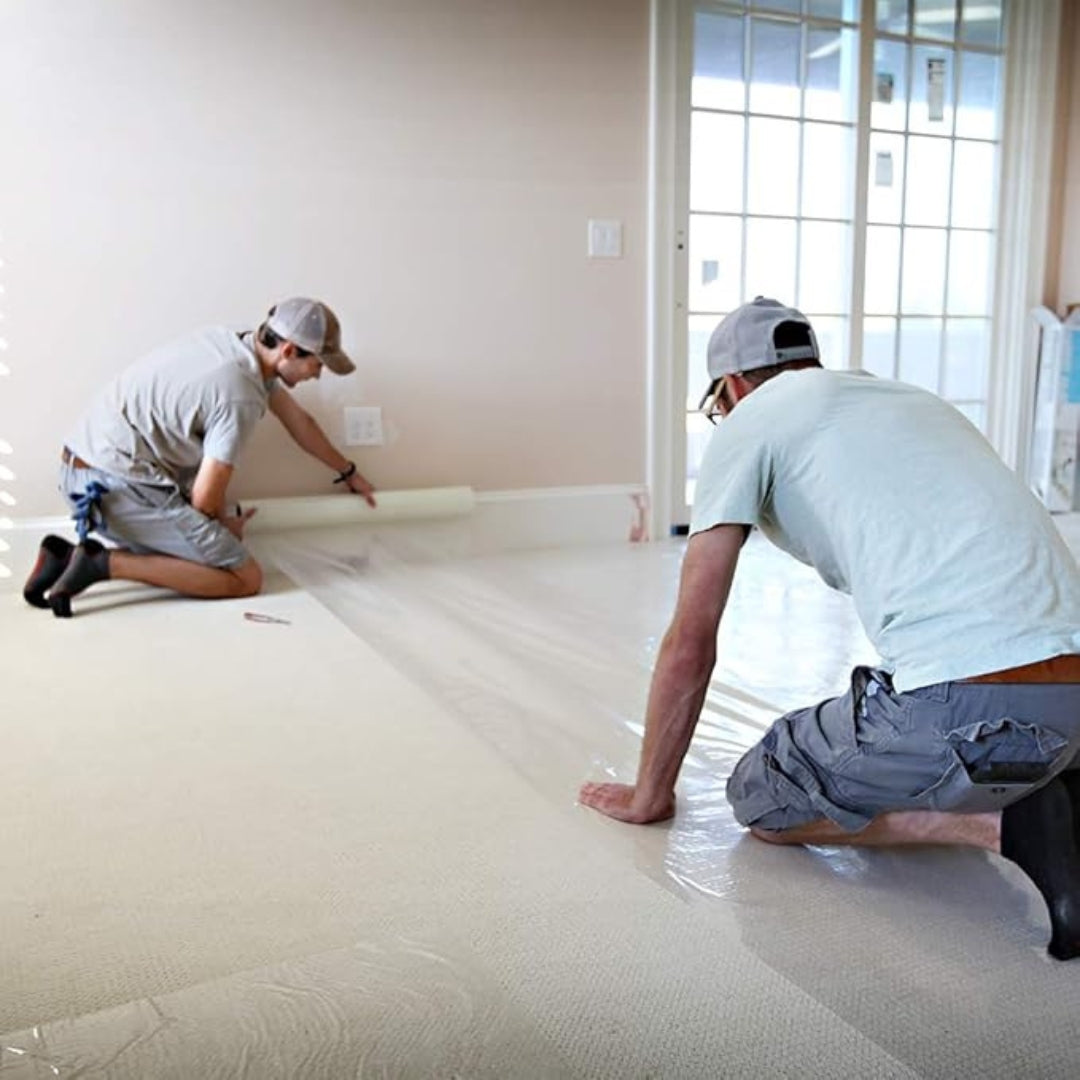 installing clear carpet protection film for construction and painting
