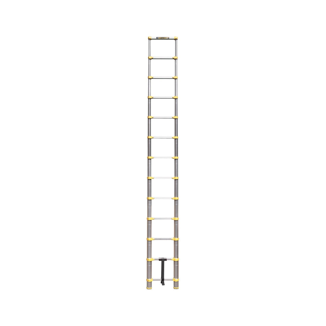 Metaltech 12.5 ft telescopic ladder fully extended to maximum height