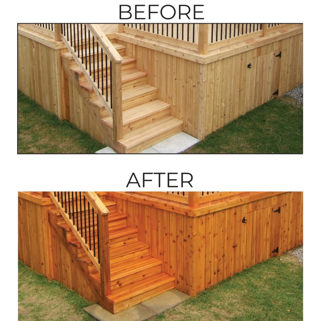 A gallon ofSeal King Wood and Stain Sealer before and after.