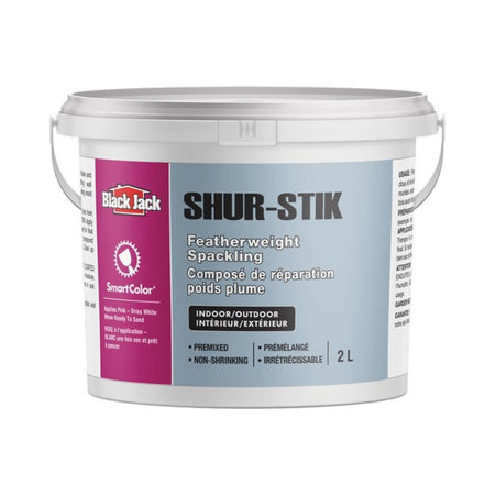 Shur-Stik colorized featherweight spackling compound 950ml with pink to white dry indicator
