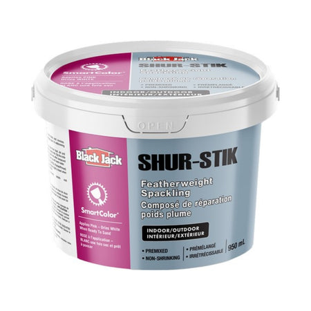 Shur-Stik colorized featherweight spackling compound 950ml with pink to white dry indicator
