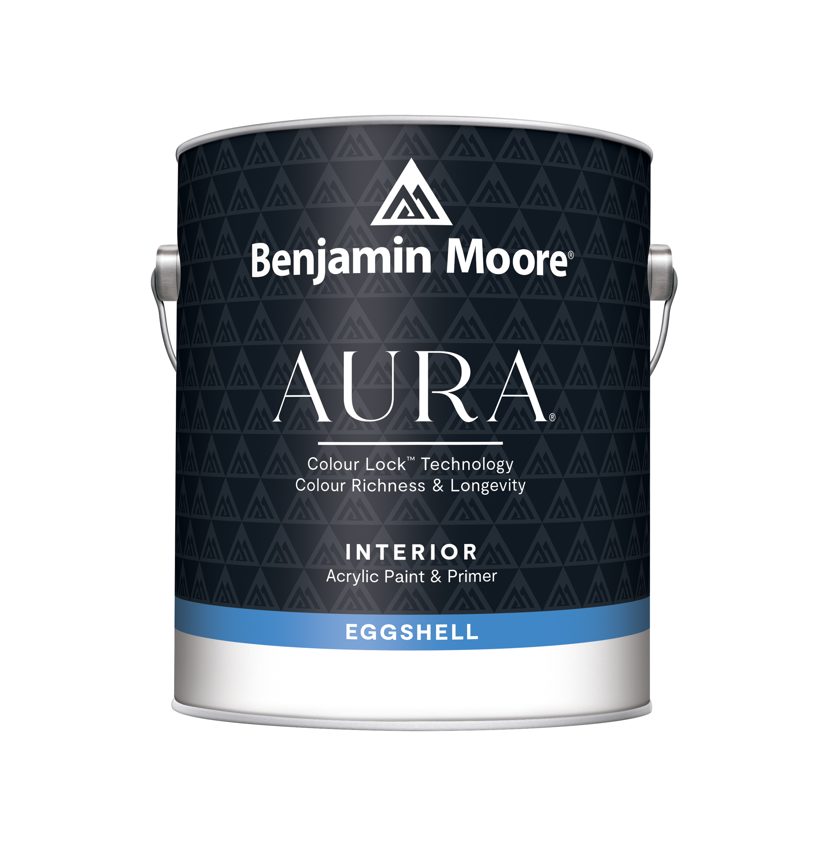 Detailed view of Benjamin Moore AURA® Eggshell finish paint bucket