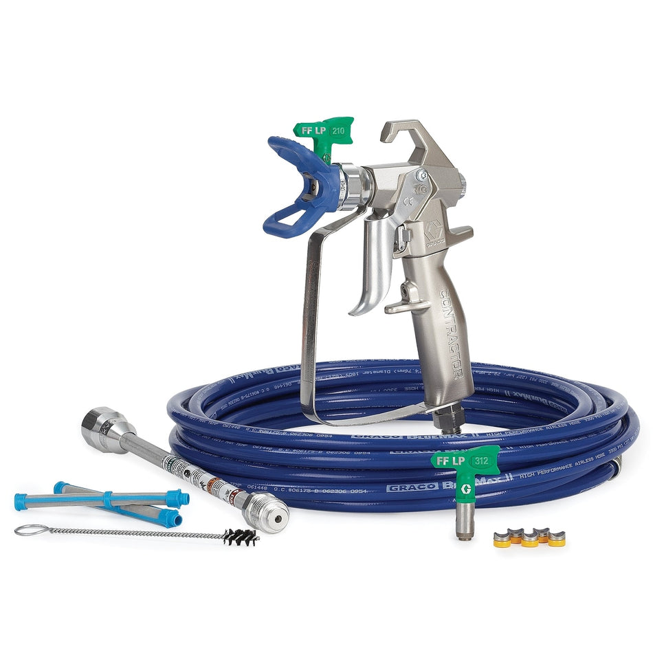 Graco Contractor Airless Spray Gun, RAC X FFLP, BlueMax II Airless Hose, 3/16 in x 25 ft, 2 - 100 Mesh Filter 10 in Extension - The Paint People